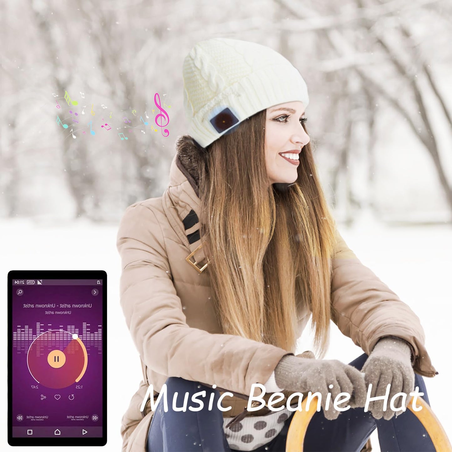 FashionLive Wireless Music Hat Men Women Beanie Girls Hat Over Ear Headset Sports Stereo Headphone with Microphone Speaker Womens Beanie Cap