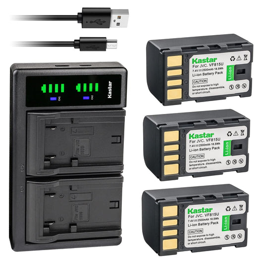 Kastar 3-Pack Battery and LTD2 USB Charger Replacement for JVC GZ-HD320BUS GY-HM70 GY-HM100 GY-HM100U GY-HM150 GY-HM170U GY-HM180 GY-HM360 GZ-HM1