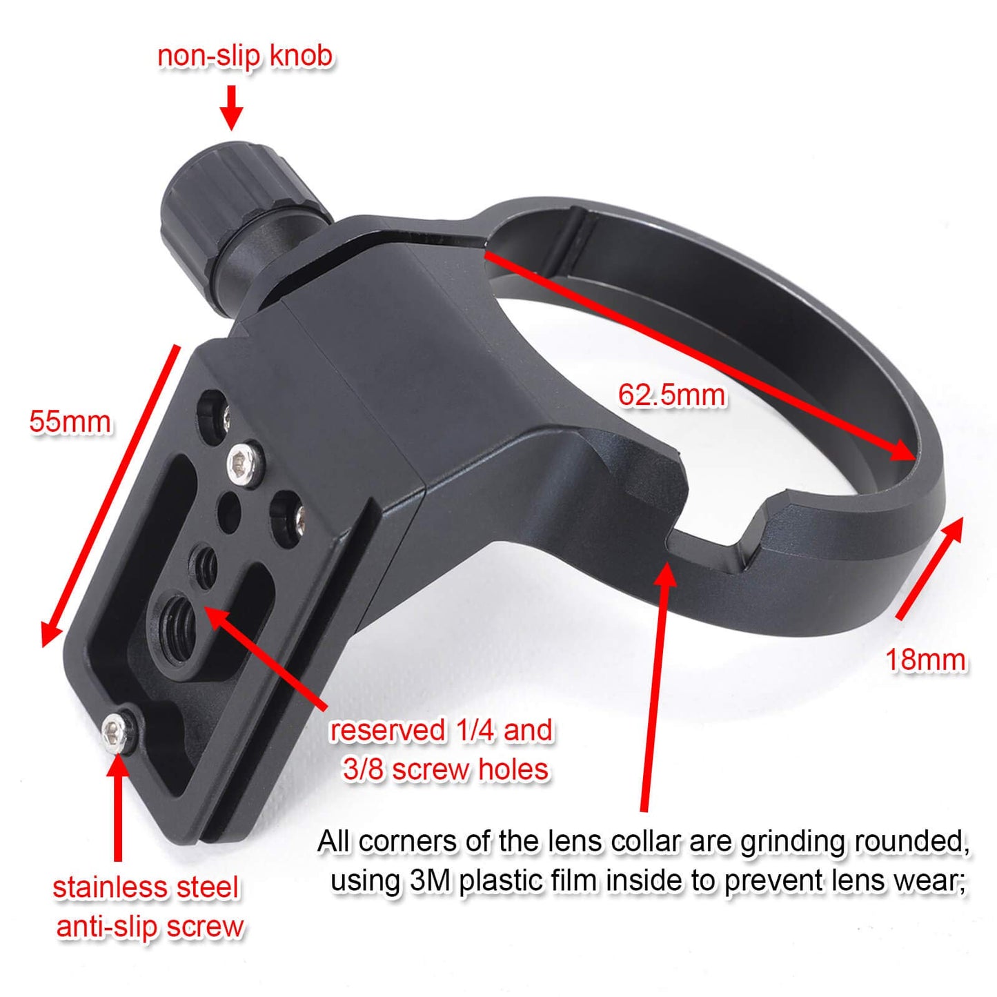CNC Machined Aviation Aluminum Camera Lens Collar Holder Tripod Mount Ring for Sony FE 135mm f/1.8 GM Lens SEL135F18GM, Built-in Arca Type 55mm Quick