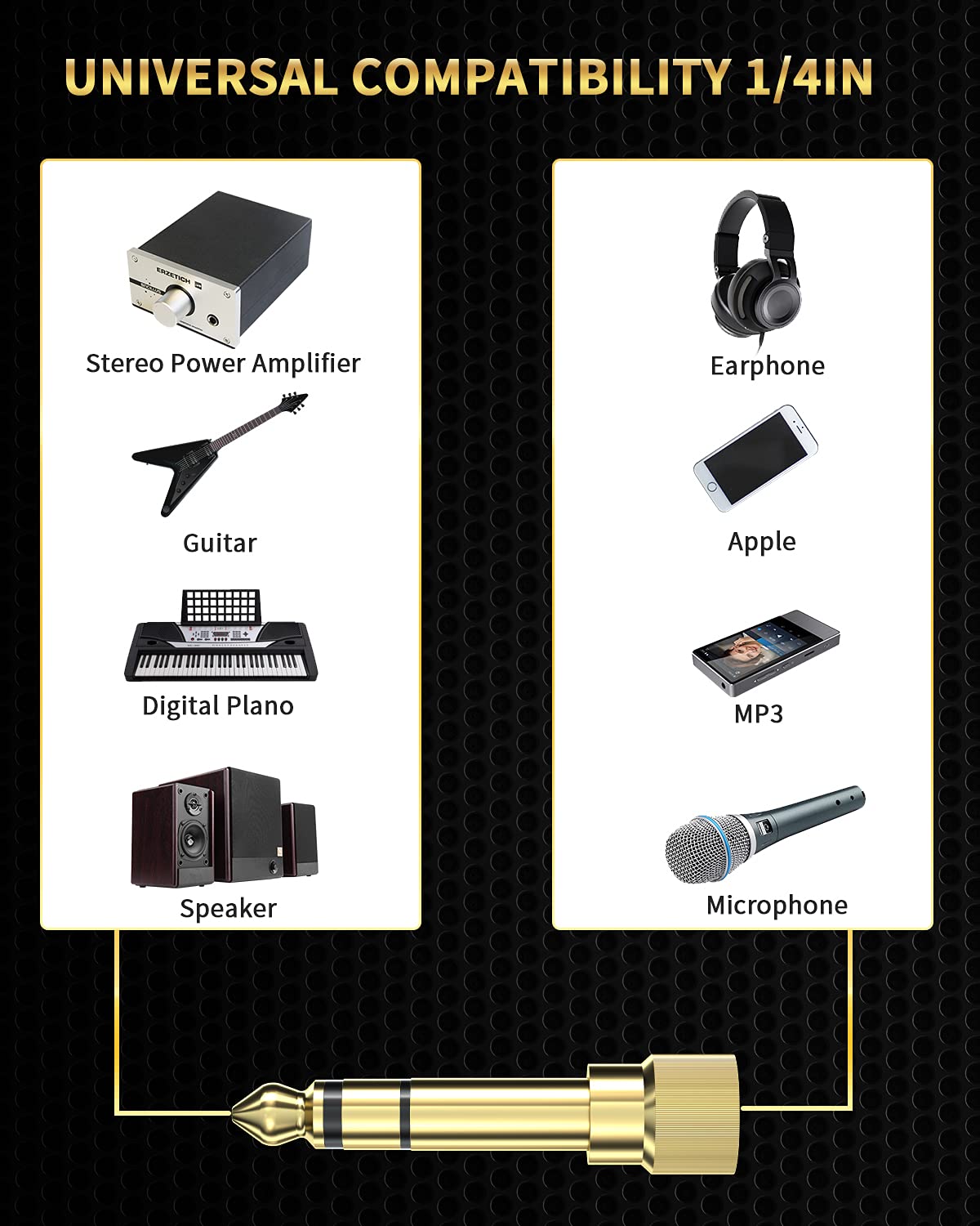 6.35mm to 3.5mm Audio Adapter, Gold Plated Screw-On Stereo Adapter for Compatible Devices (2Pcs) - Check Compatibility Before Use