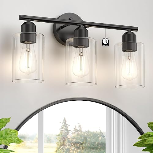 Espird Bathroom Vanity Light Fixtures Matte Black Bathroom Lighting Fixture, 3 Lights Bathroom Light Fixture Over Mirror, Modern Black Vanity Light
