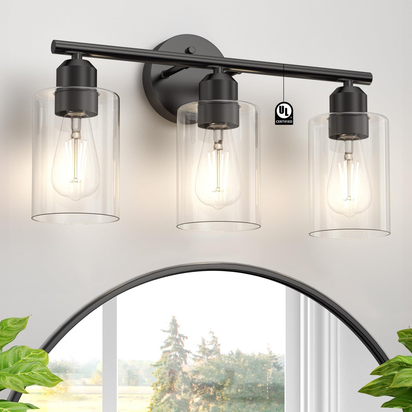 Espird Bathroom Vanity Light Fixtures Matte Black Bathroom Lighting Fixture, 3 Lights Bathroom Light Fixture Over Mirror, Modern Black Vanity Light