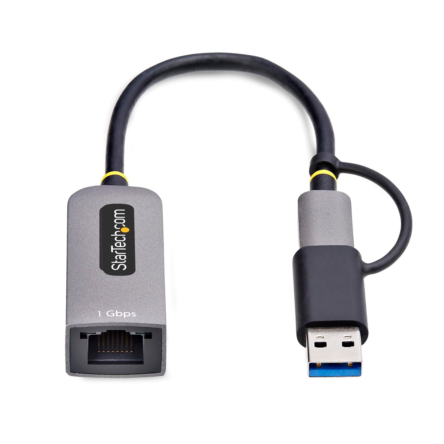 StarTech.com USB-C to Ethernet Adapter w/USB-A Dongle, 10/100/1000Mbps, USB GbE Adapter, 6in/15cm Attached Cable, Status LEDs