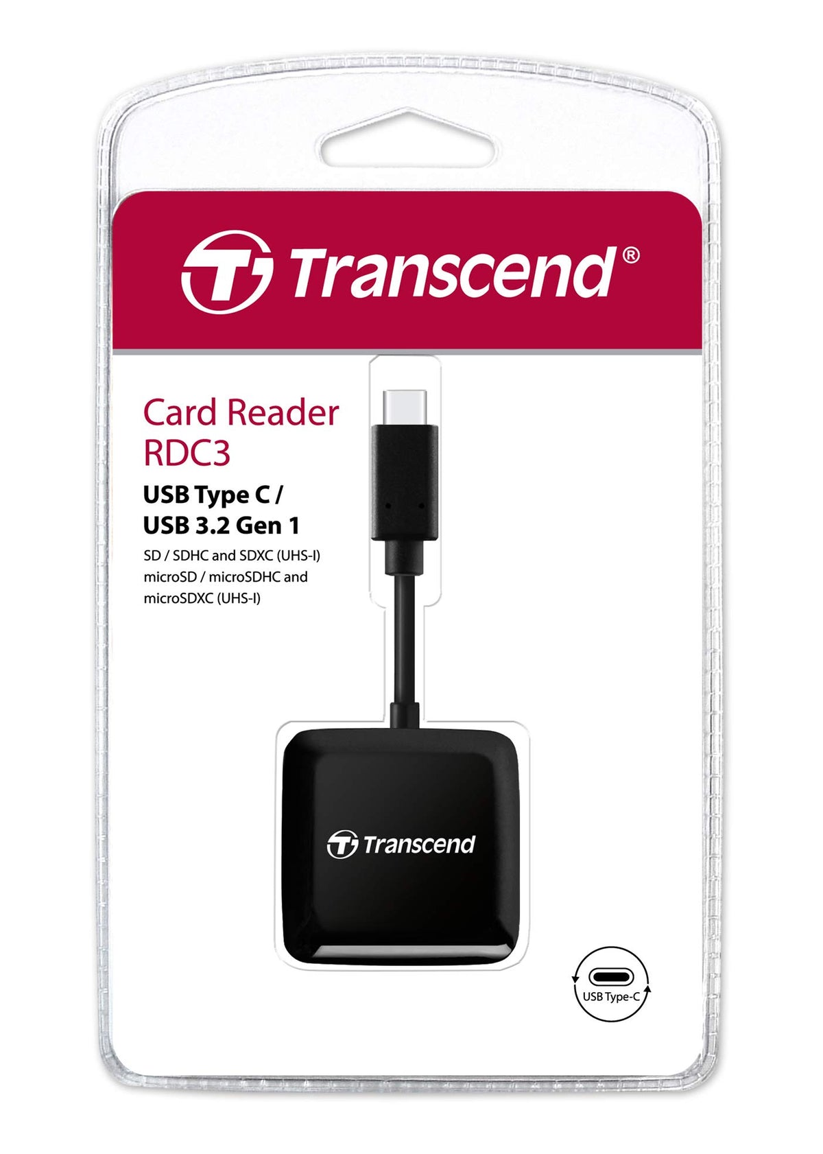 Transcend RDC3 SD Card Reader, Dual Slots USB Type C to Micro SD Adapter