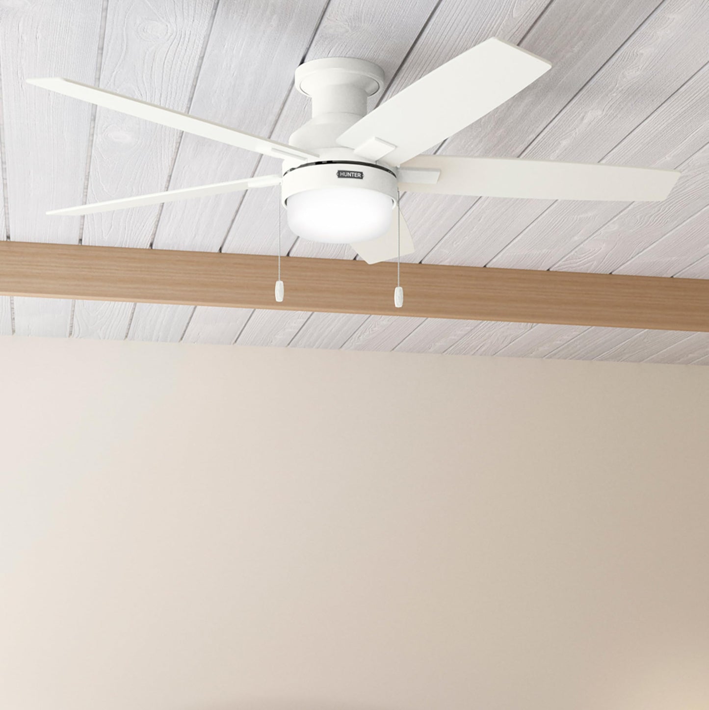 Hunter 52" Anisten Low Profile Ceiling Fan, Light, Pull Chain, Fresh White