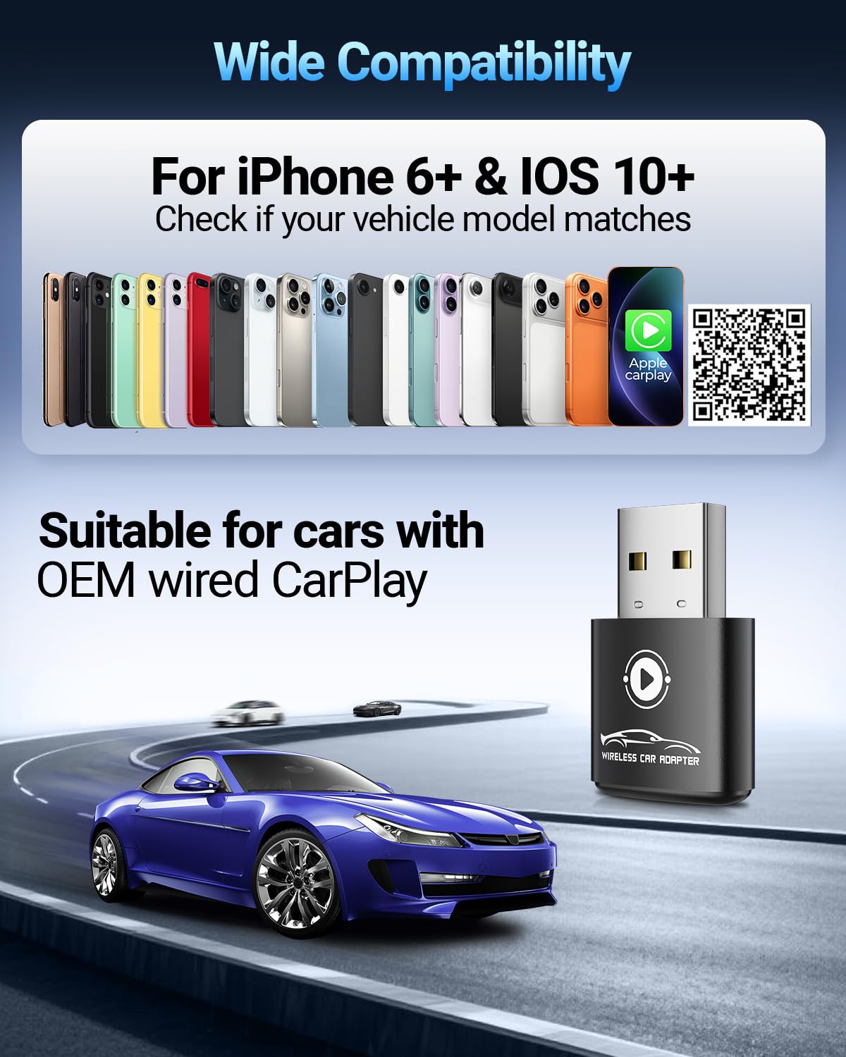 vnilrgle Wireless CarPlay Adapter for Apple iPhone?2026 Upgraded? Mini Design, Converts Factory Wired to Wireless Adapter for CarPlay, Plug and Play