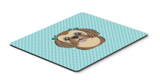 Caroline's Treasures BB1187MP Checkerboard Blue Chocolate Brown Shih Tzu Mouse Pad, Hot Pad or Trivet for Home Office Gaming Working Computers Laptop