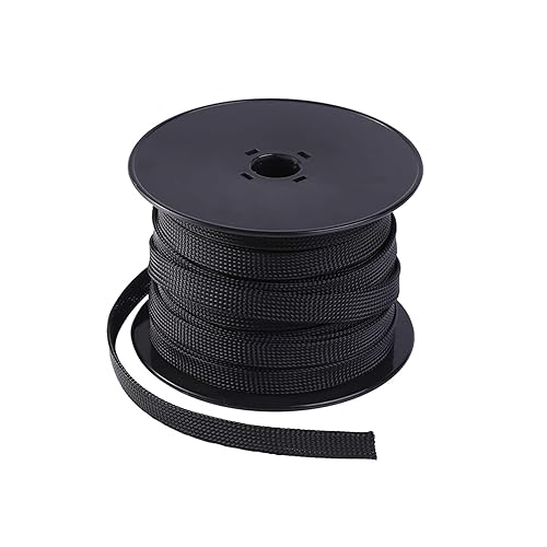 Keco 100ft - 1/4 inch PET Braided Expandable Cable Sleeve - Wire Sleeving for Audio Video and Other Home Device Cable Automotive Wire - Black