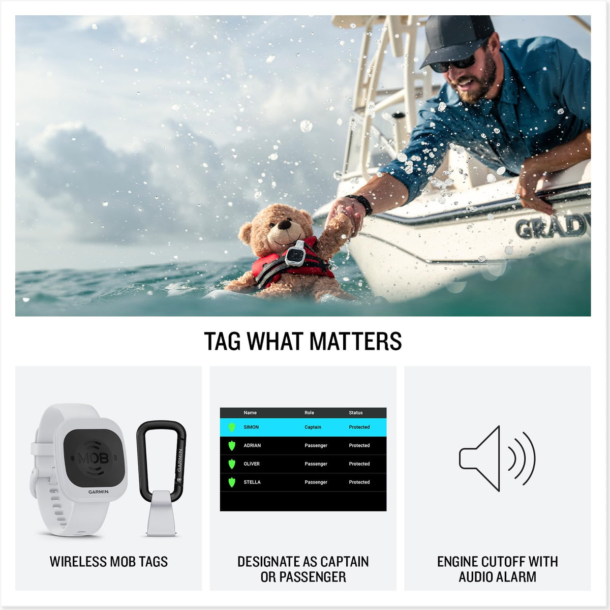 Garmin OnBoard™ Mob Tag, Wireless, Part of a Wireless Mob System, White