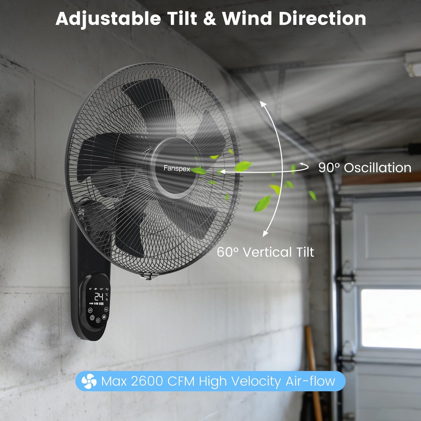 Fanspex 16" Wall Mounted Fan for Home Garage Workshop Greenhouse