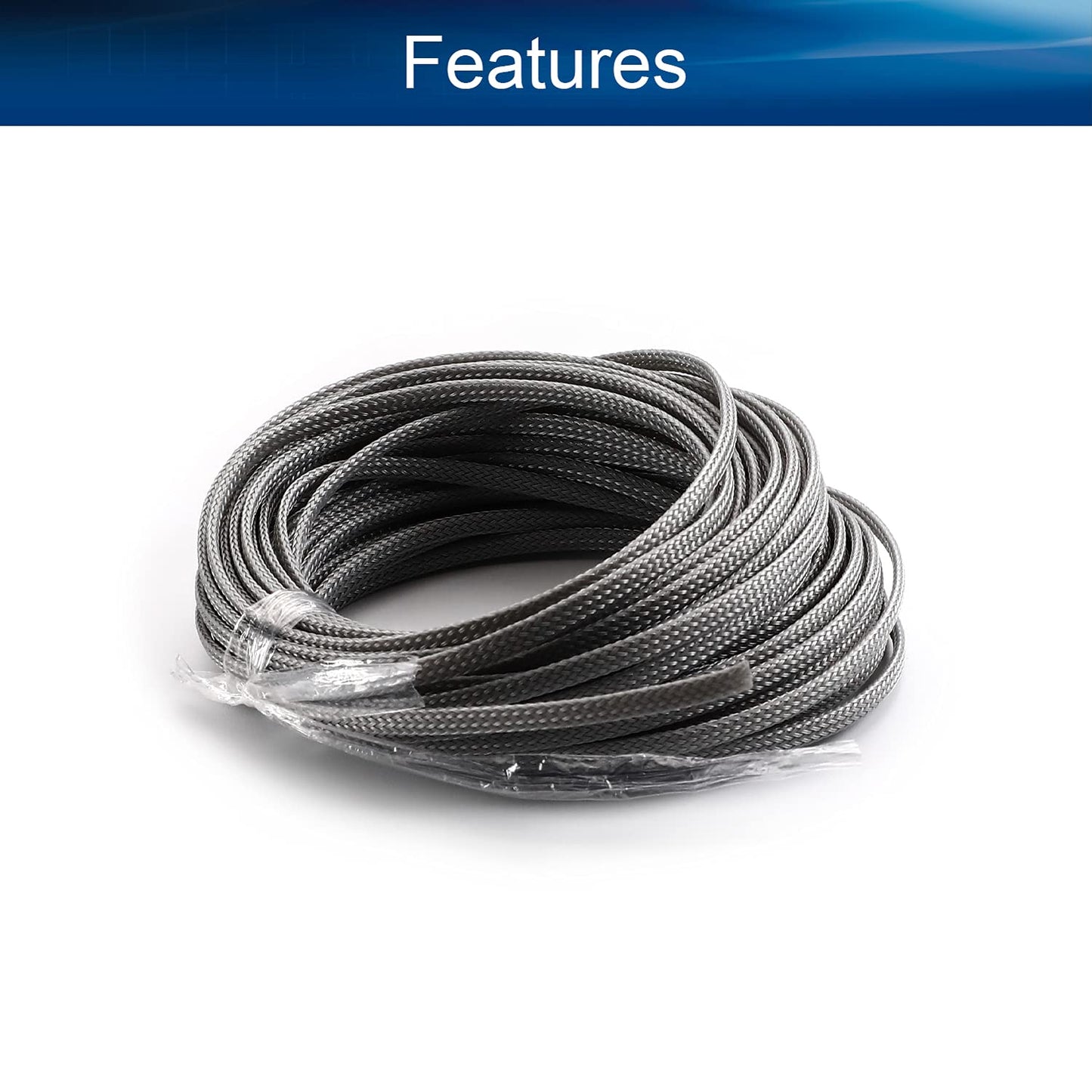 Bettomshin 1Pc 32.8Ft(10m) Cable Management Sleeve, 3/16"(4mm) Width PET Grey Cord Protector, Wire Loom Tube Insulated Split Sleeving for USB Cable