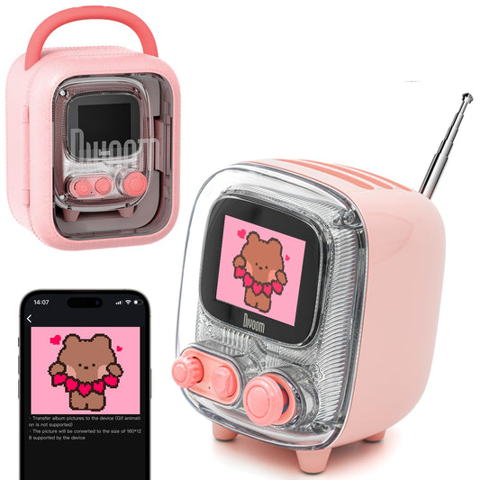 Divoom Tiivoo-2 Retro Bluetooth Speaker with FM Radio,Pixel Art Portable Mini Cute Wireless Small Speaker,Vintage Decor Suitable for Party Office Desk