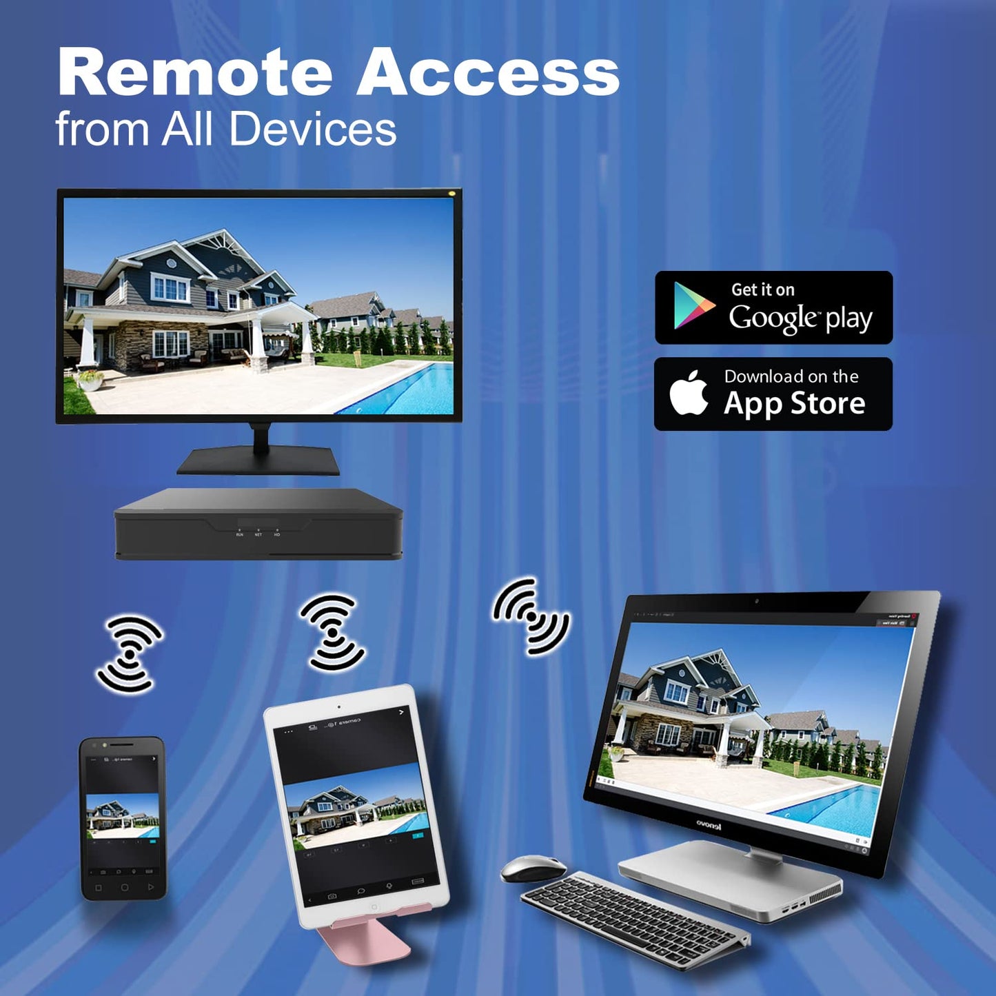 101AV 8CH Security System Hybrid HD H.265/H.264 5in1 DVR/NVR, HD-TVI/CVI/AHD/IP, 1TB HDD, 1080P HDMI/VGA Video Out, Phone APPs for Home & Office, Work