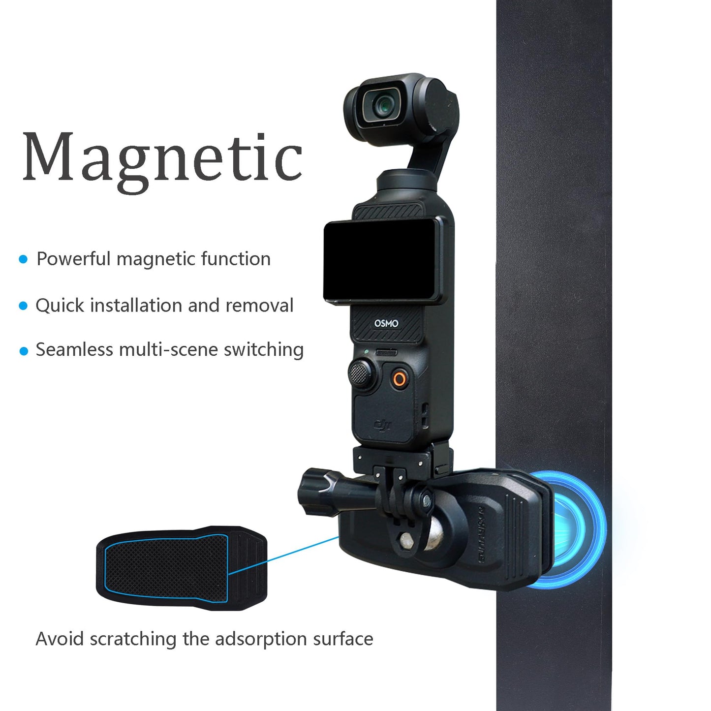 Leenconghui Magnetic Quick Release Backpack Clip Mount for DJI Osmo Pocket 3/Pocket 3-360° Rotation Adjustable Mount with Adapter