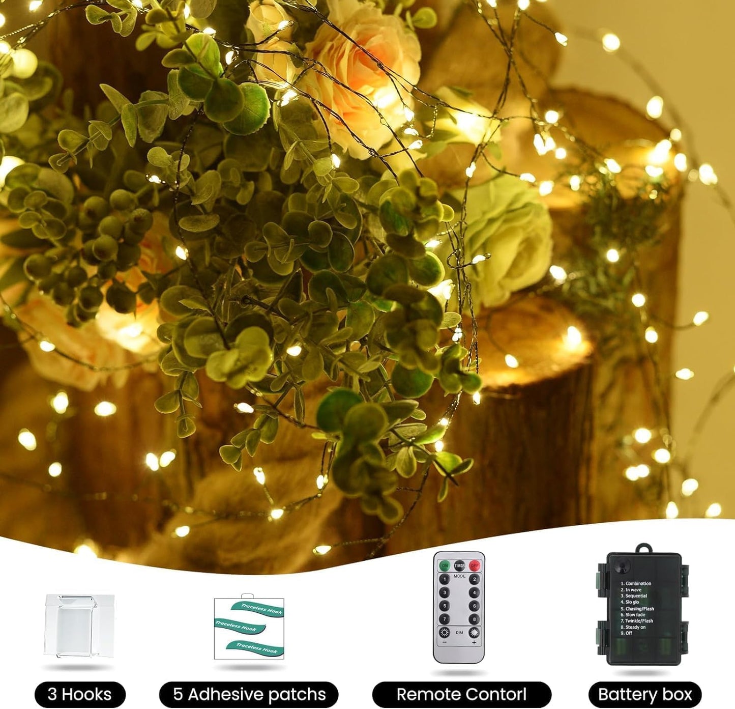 Dailyart 6feet 120 LED Starry Lights, Battery Operated Waterproof Dark Green Copper Wire Fairy Light String Light for Garland, Wreath, Patio, Garden