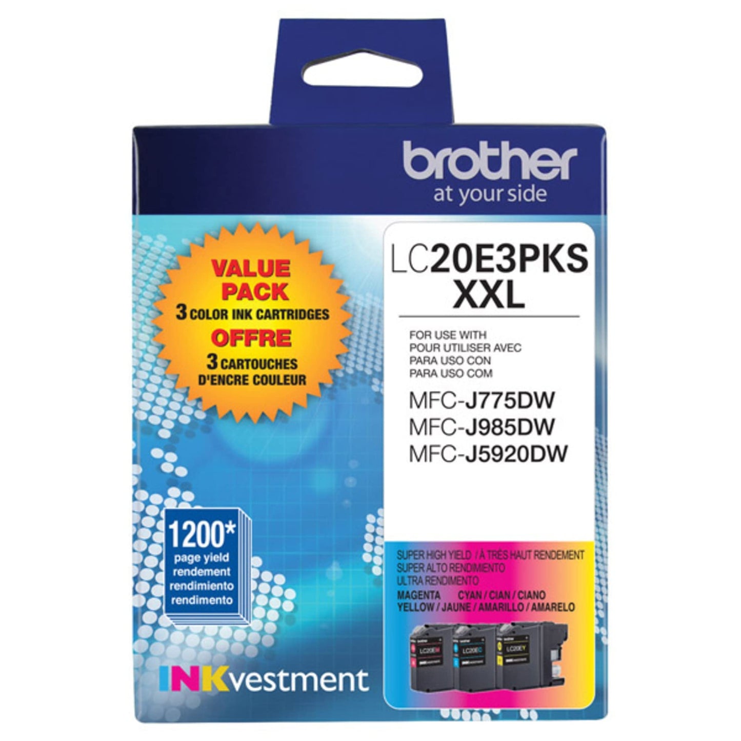 Brother Genuine High Yield Color Ink Cartridge, 3 Pack of LC20E, Replacement Color Ink Three Pack, Includes 1 Cartridge Each of Cyan, Magenta