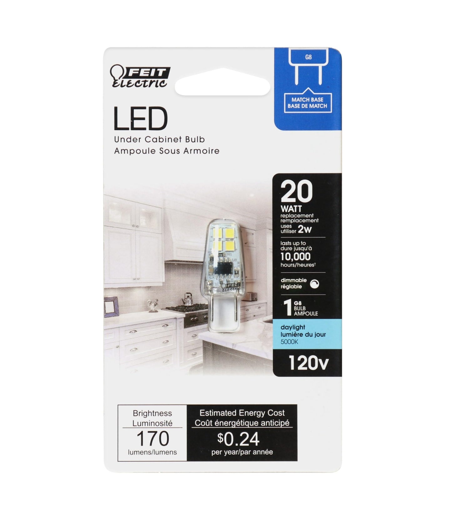 Feit Electric 3935152 20 watt Equivalence 2 watt 170 Lumen G8 LED Bulb Daylight