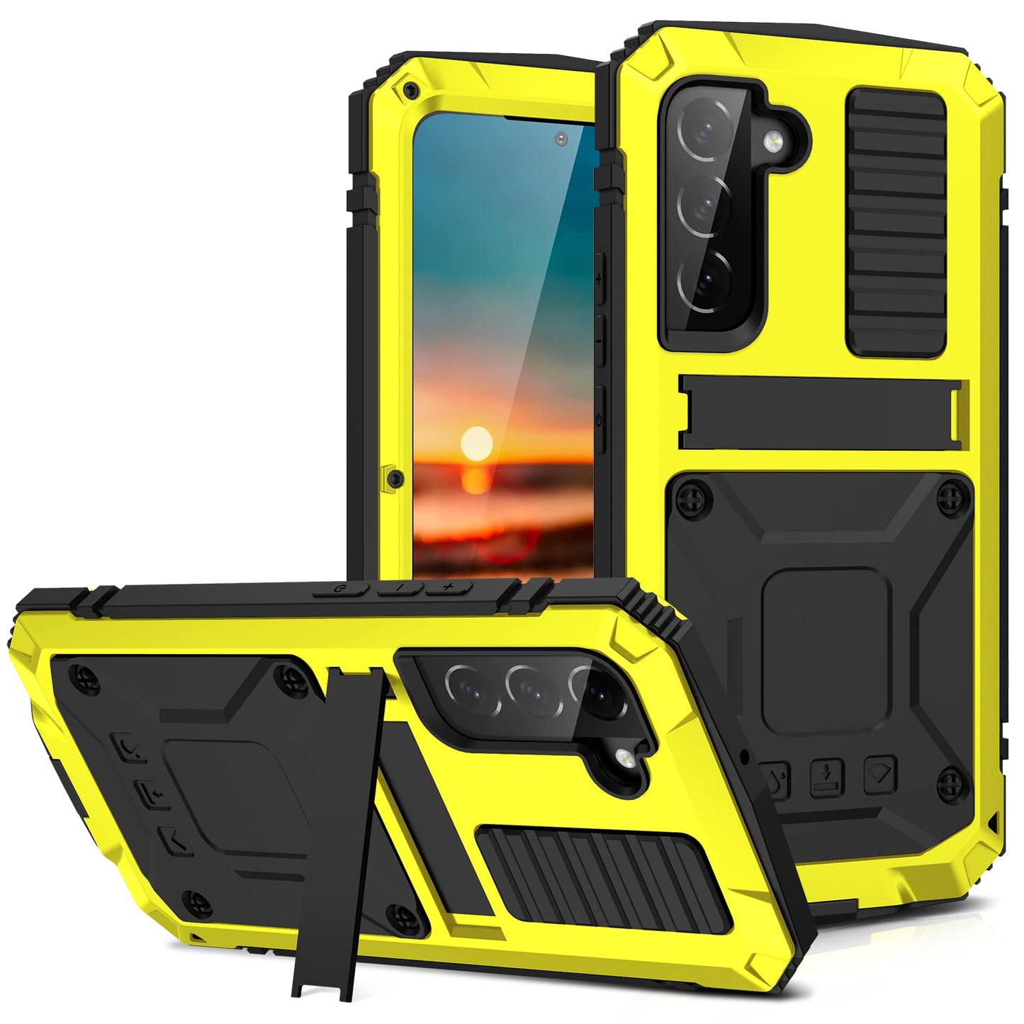 Simicoo Compatible with Samsung S22 Metal Case with Screen Protector Camera Protector Military Rugged Heavy Duty Shockproof Case with Stand Full Cover