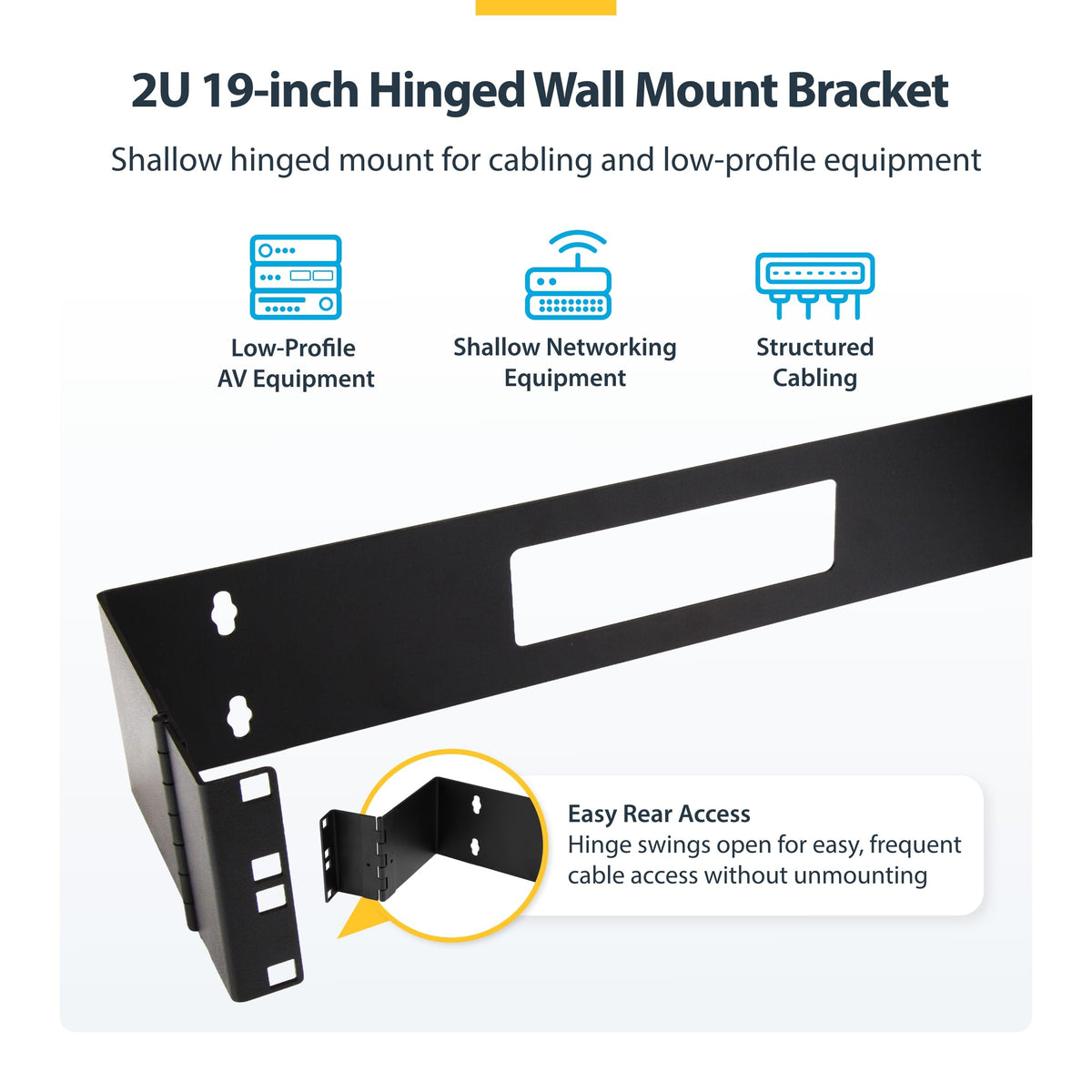 StarTech.com 2U Hinged Wall Mount Patch Panel Bracket - 6 inch Deep - 19" Patch Panel Swing Rack for Shallow Network Equipment- 22lbs (WALLMOUNTH2)
