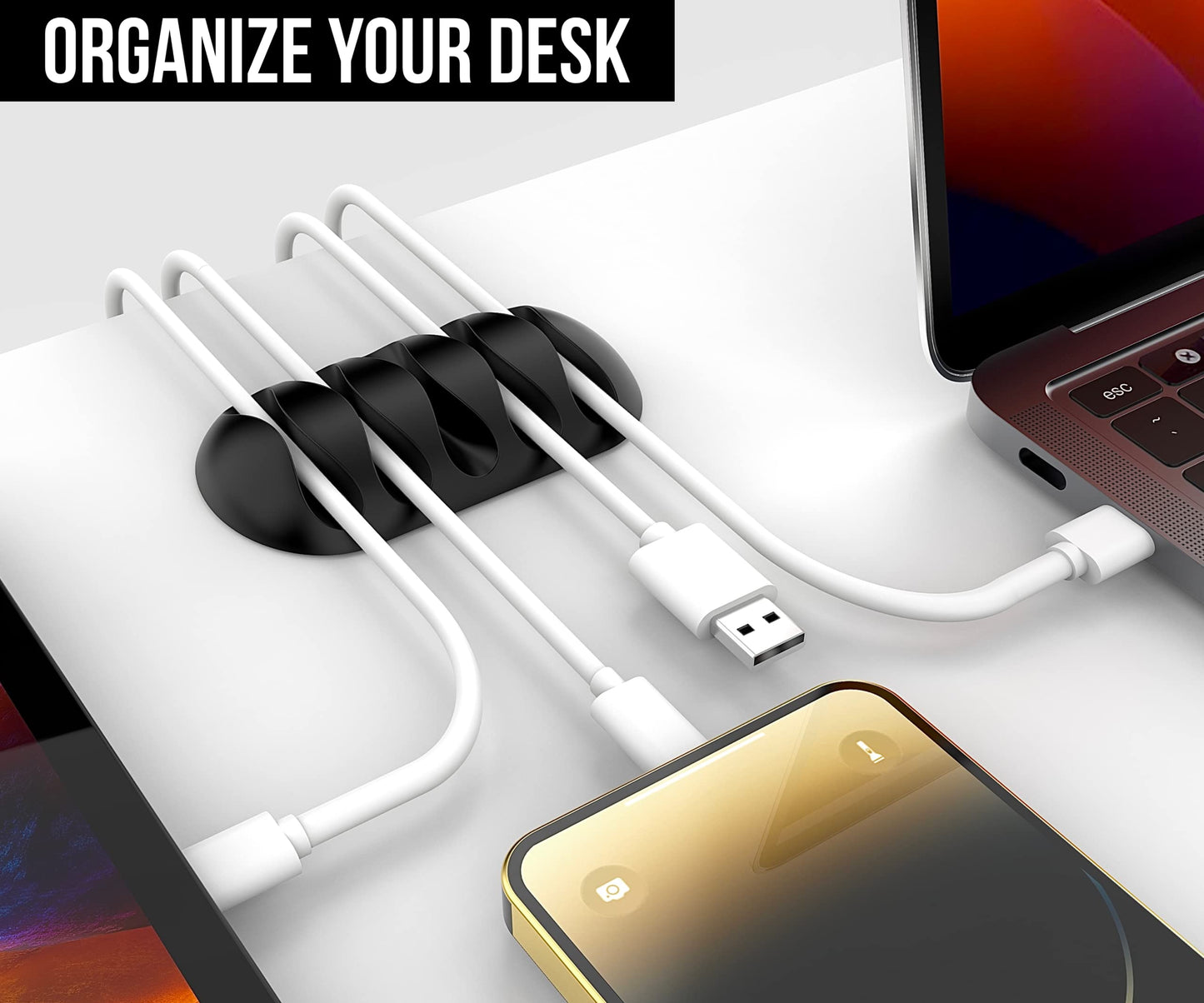 JTek Cord Organizer, Adhesive Cable Holder, 24 Pack, Black and White | Cable Organizer, Cord Holder, Desk Organizers, Cable Clips | Cable Management