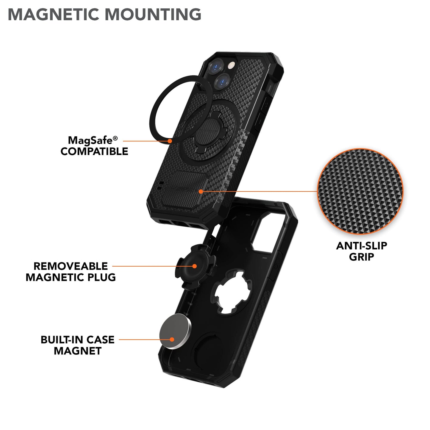 ROKFORM - iPhone 13 Mini Case, Crystal Series, Compatible with Double Magnet Plus MagSafe, Slim Magnetic Case with Roklock Rotating Lock, Drop Tested
