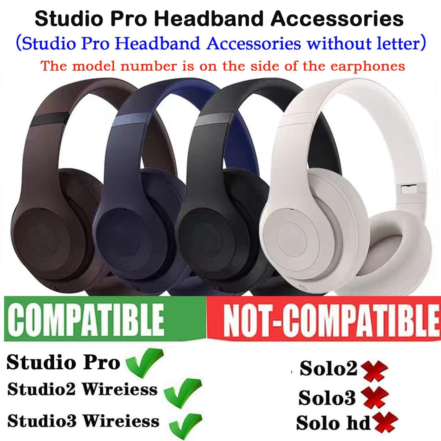 Studio Pro/Studio 3.0/Studio 2.0 Wireless Top Headband Replacement Parts & Repair Kit - Matte Black