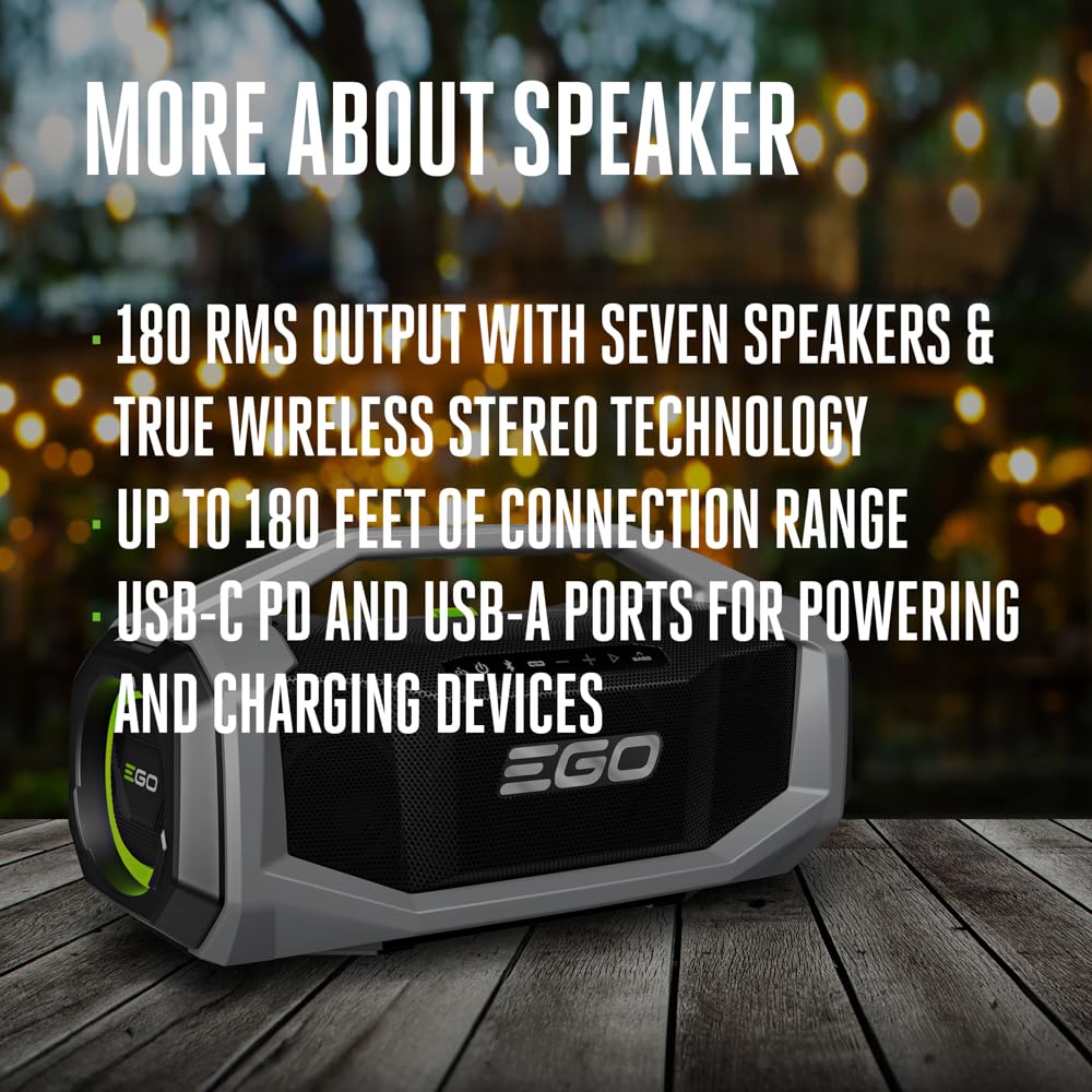 EGO Power+ 180W Bluetooth Speaker, Compatible with All EGO 56V Batteries, Tool Only - SK1800
