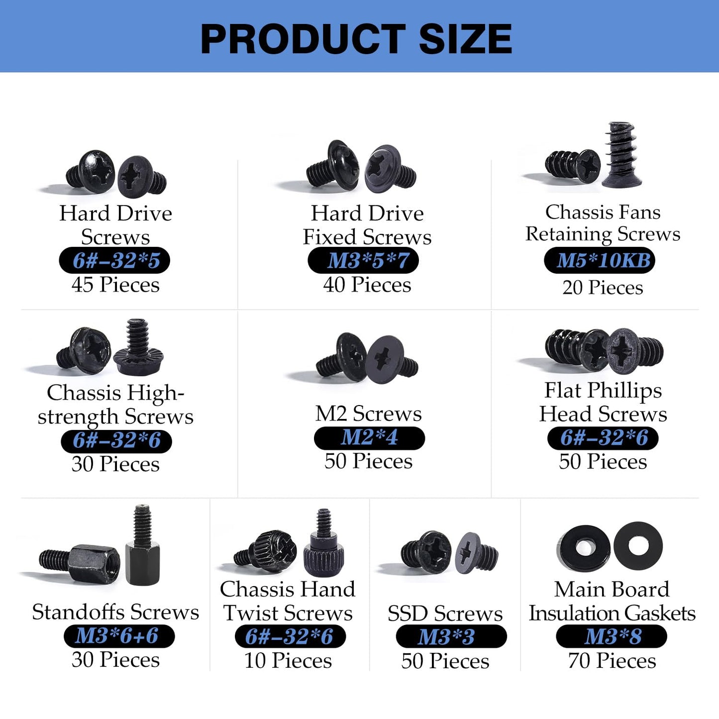 400PCS Computer Screws Motherboard Standoffs Assortment Kit for Universal Motherboard, HDD, SSD, Hard Drive,Fan, Power Supply, Graphics, PC Case
