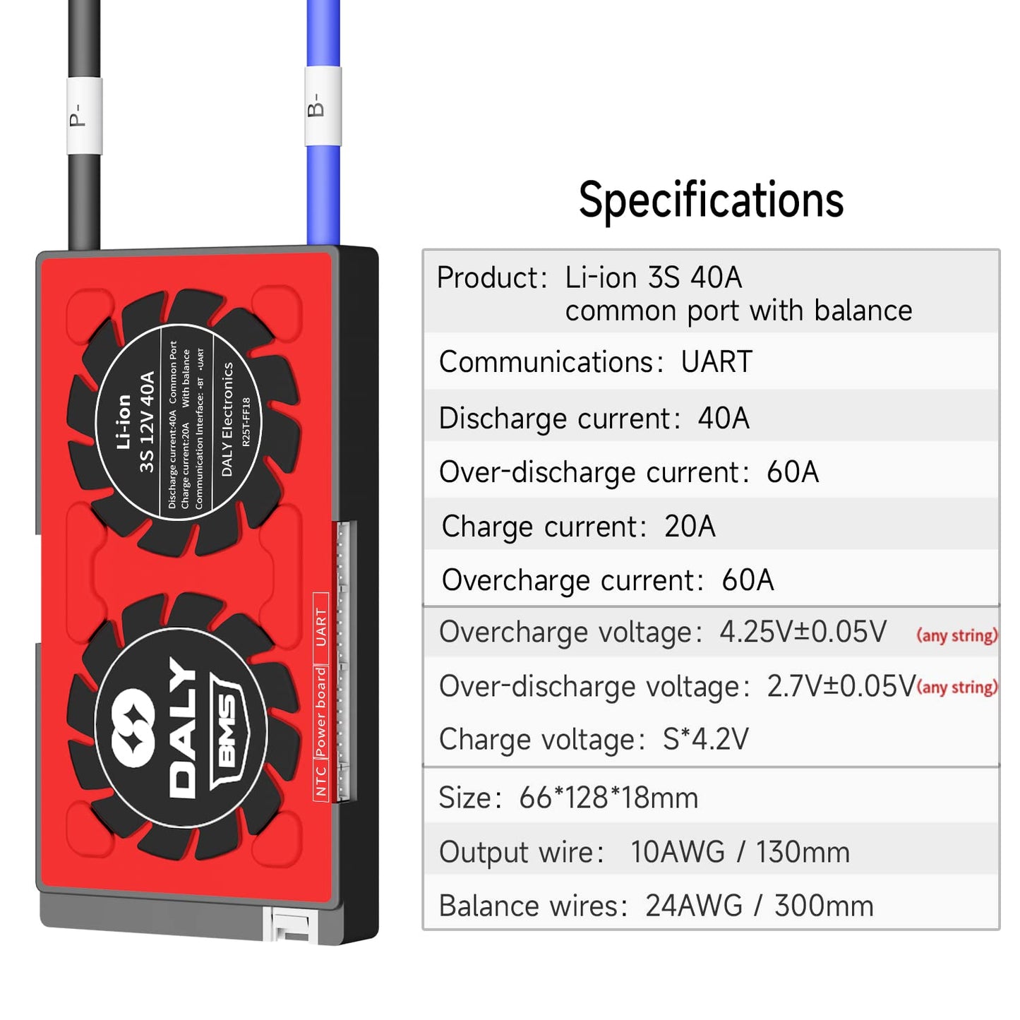 DALY Smart BMS Li-ion 3S 12V 40A with Bluetooth BMS Real-Time Monitoring for Rated 3.7V Lithium Battery Pack Power Wheels Motors(Smart BMS,40A)
