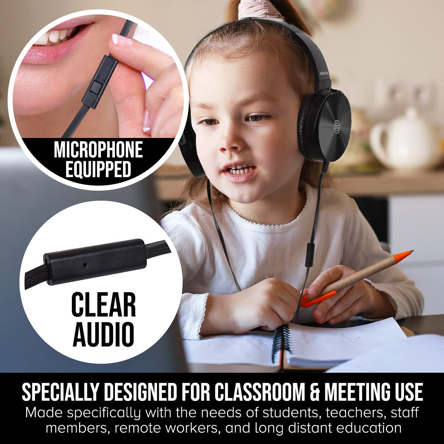 Sonitum Classroom Headphones-Bulk 10-Pack, Student On Ear Comfy Swivel Earphones for Library, School, Airplane, Kids-for Online Learning and Travel…