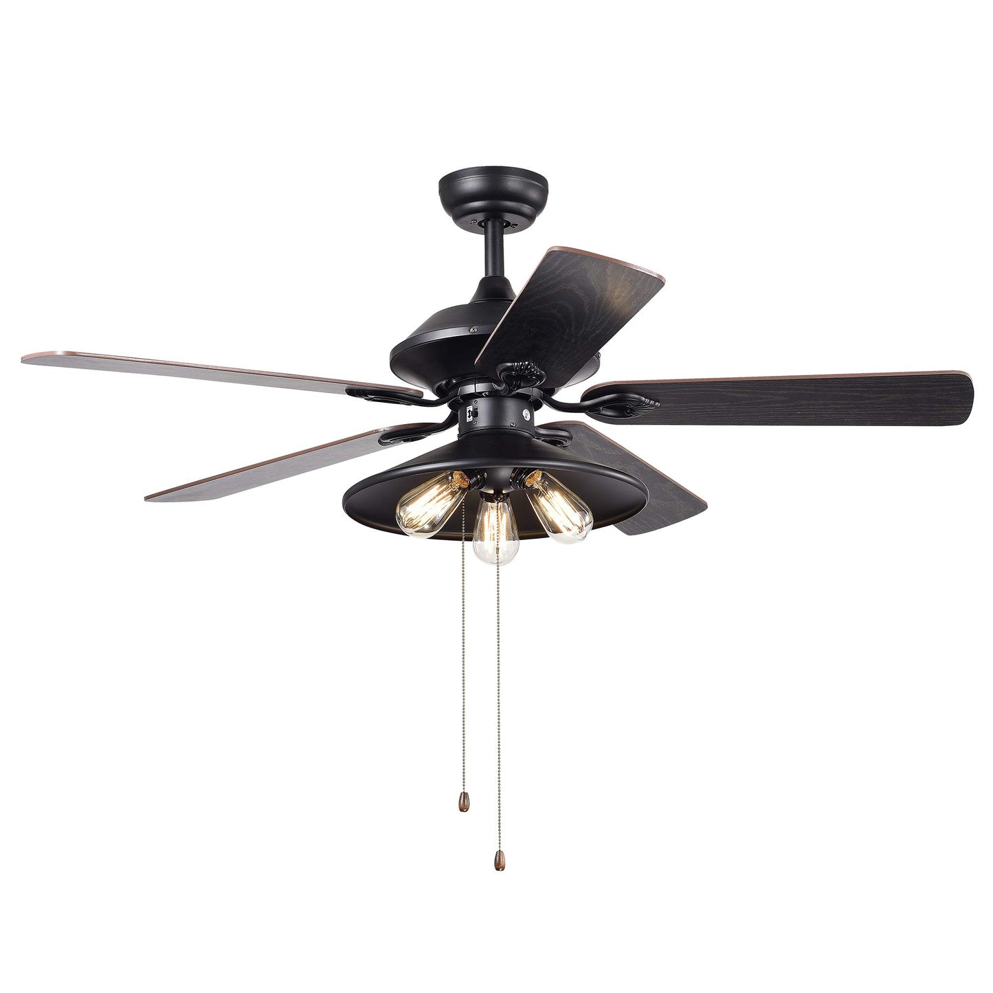 Upille 3-Light Metal 5-Blade 52-inch Matte Black Ceiling Fan (Optional Remote Available)