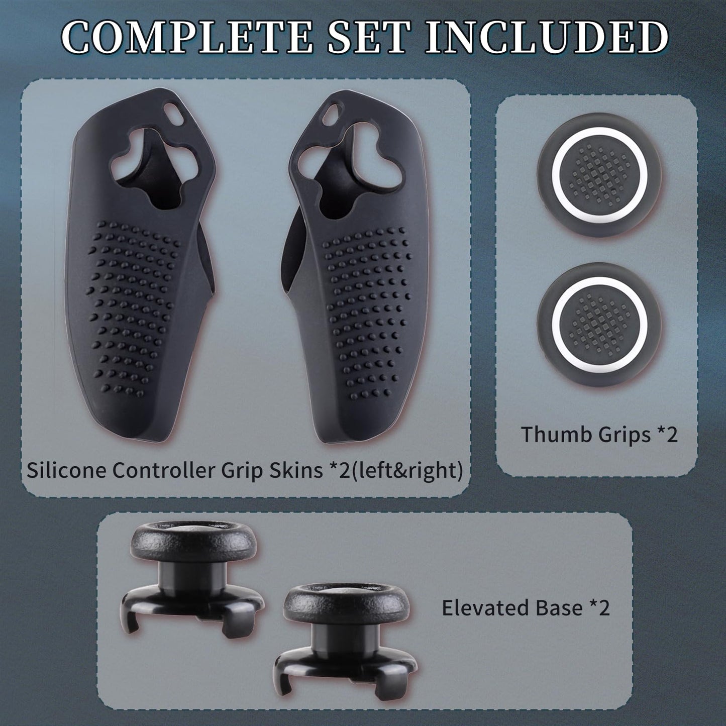SoAegis Split Anti-Slip Controller Skin Set, with 2 Thumb Grips & 2 Elevated Base, Individually Silicone Grip Controller Case for PS5 DualSense