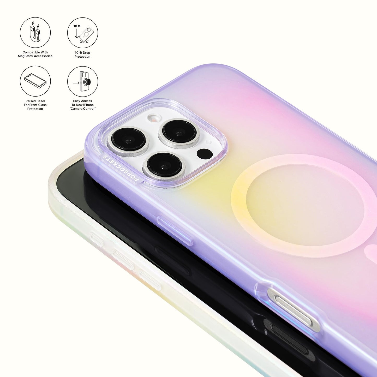 PopSockets iPhone 16 Phone Case with MagSafe, Wireless Charging Compatible, Purple - Aura