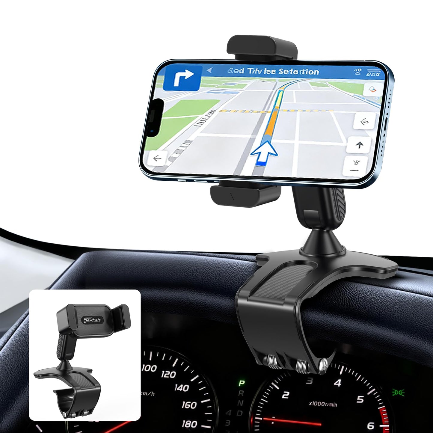 Jawhalt Universal 360 Dashboard Phone Holder, Easily Adjustable No-harm Clip Design Phone Mount for Car Compatible with All 4-7 Inch Smartphones