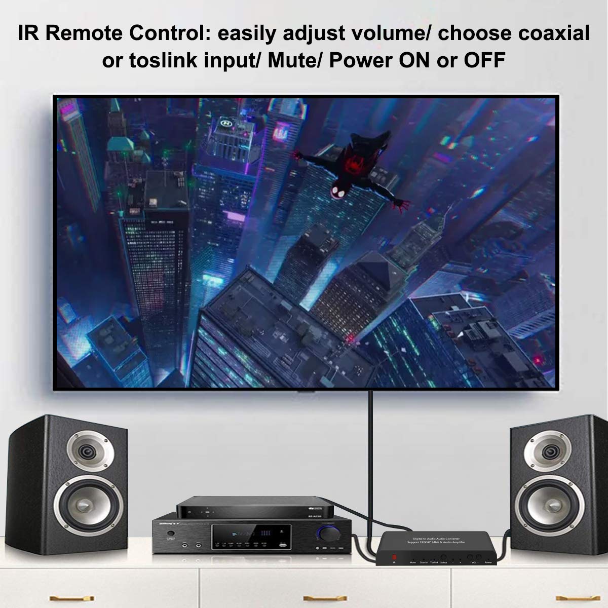 192KHz Digital to Analog Audio Converter DAC with Volume Adjustable Remote Control 192KHz/24bit Digital Coaxial Toslink to Analog L/R RCA 3.5mm Audio
