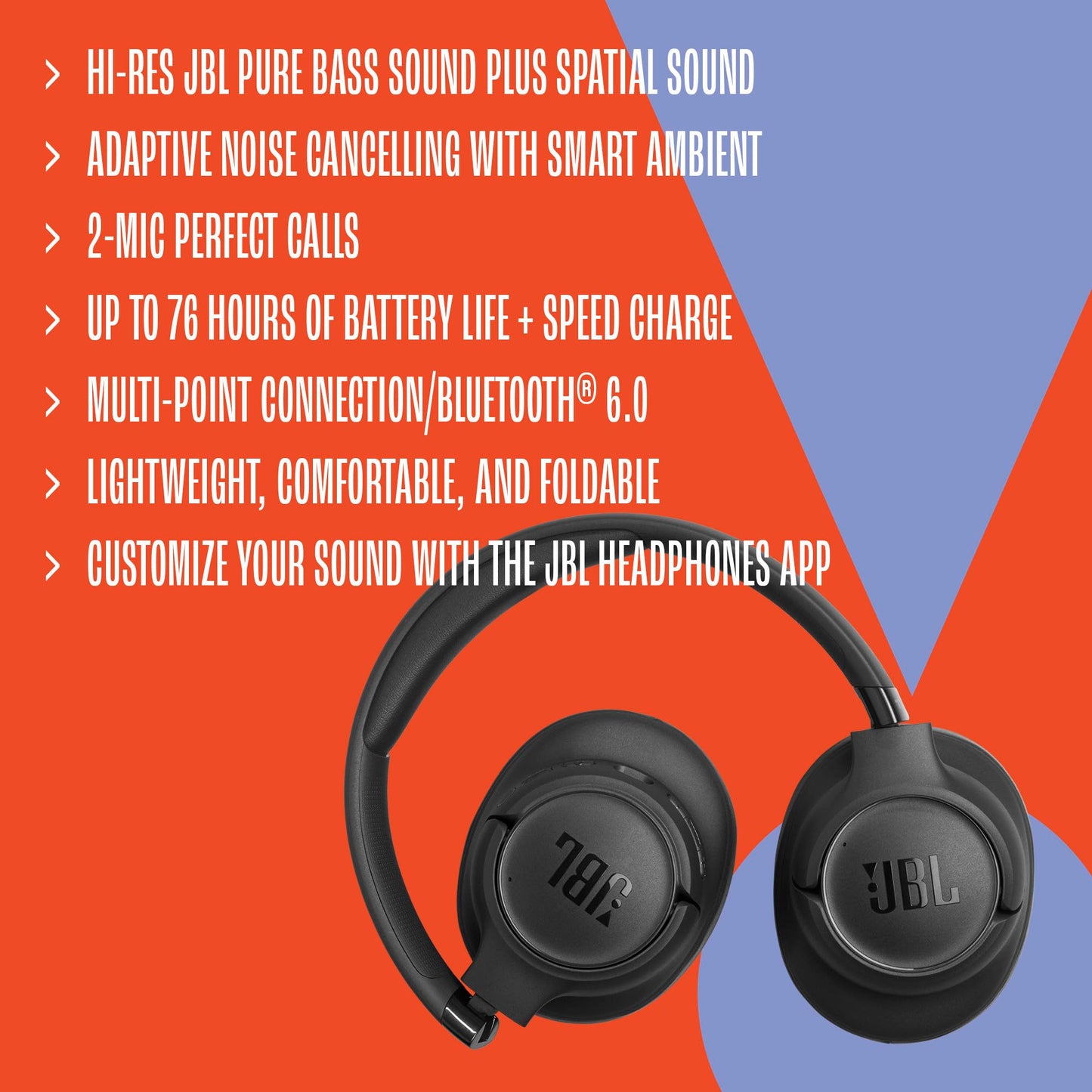 JBL Tune 780NC - Wireless Over-Ear Adaptive Noise Cancelling Headphones with Powerful Hi-Res JBL Pure Bass Sound and Spatial Sound, with Up to 76
