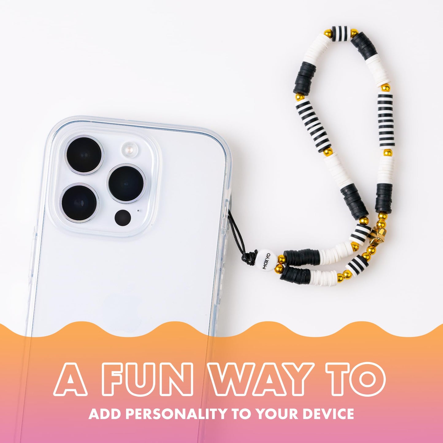 MOXYO Beaded Charm Bracelet Universal Wrist Strap Beaded Phone Lanyard, Works with All Smartphones and Anchor Systems (Black/White)