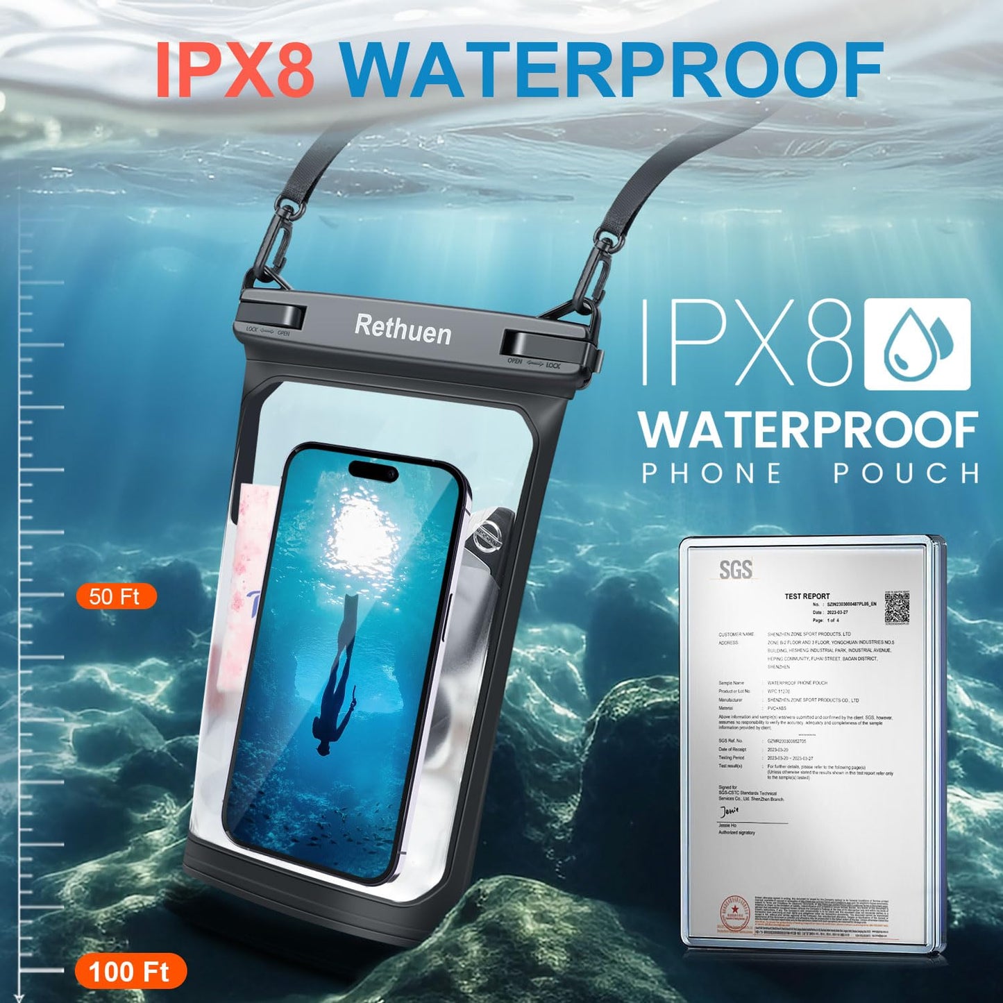 Rethuen Large Floating Waterproof Phone Pouch, 2Pack Cell Phone Dry Bag for iPhone 17 16 15 14 13 Pro Max Galaxy S24 S23 S22 All Phones, Float Water