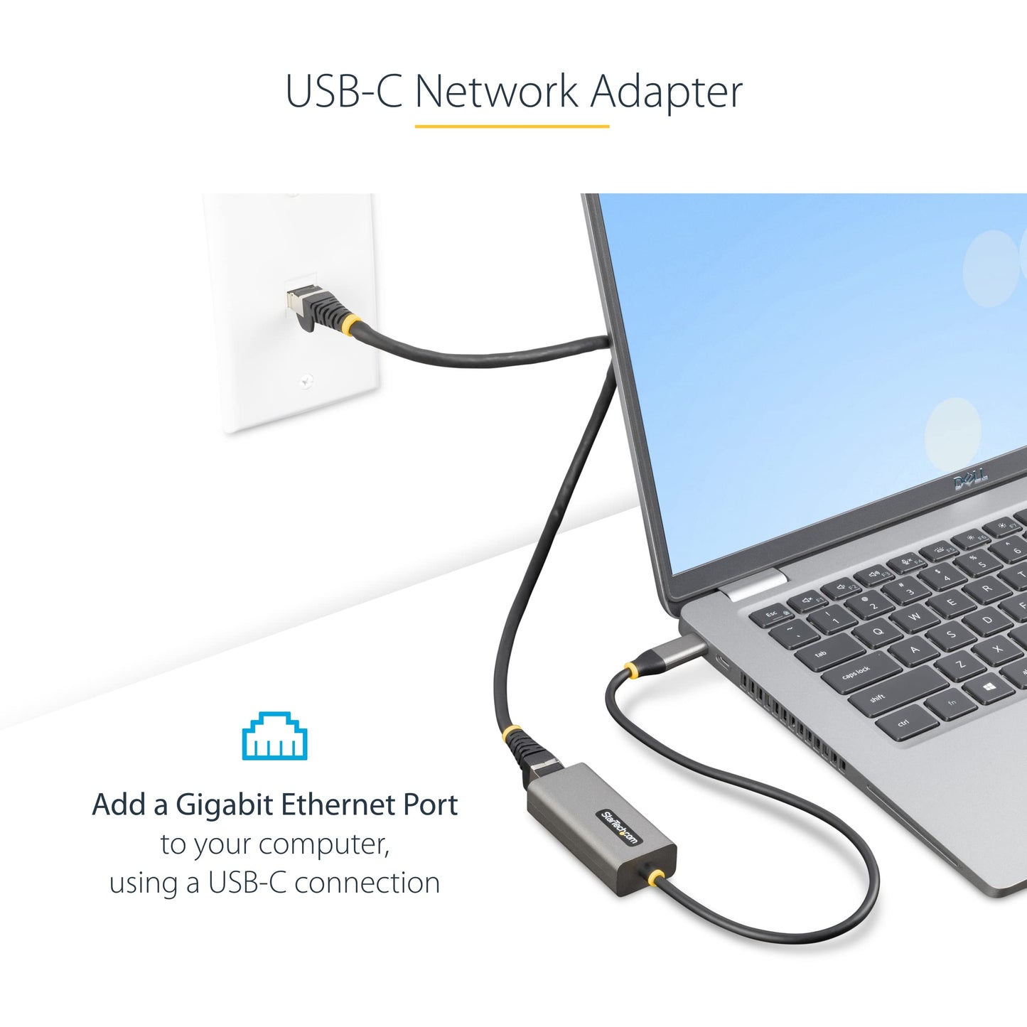 StarTech USB-C to Ethernet Adapter, 10/100/1000Mbps, 12in Attached Cable