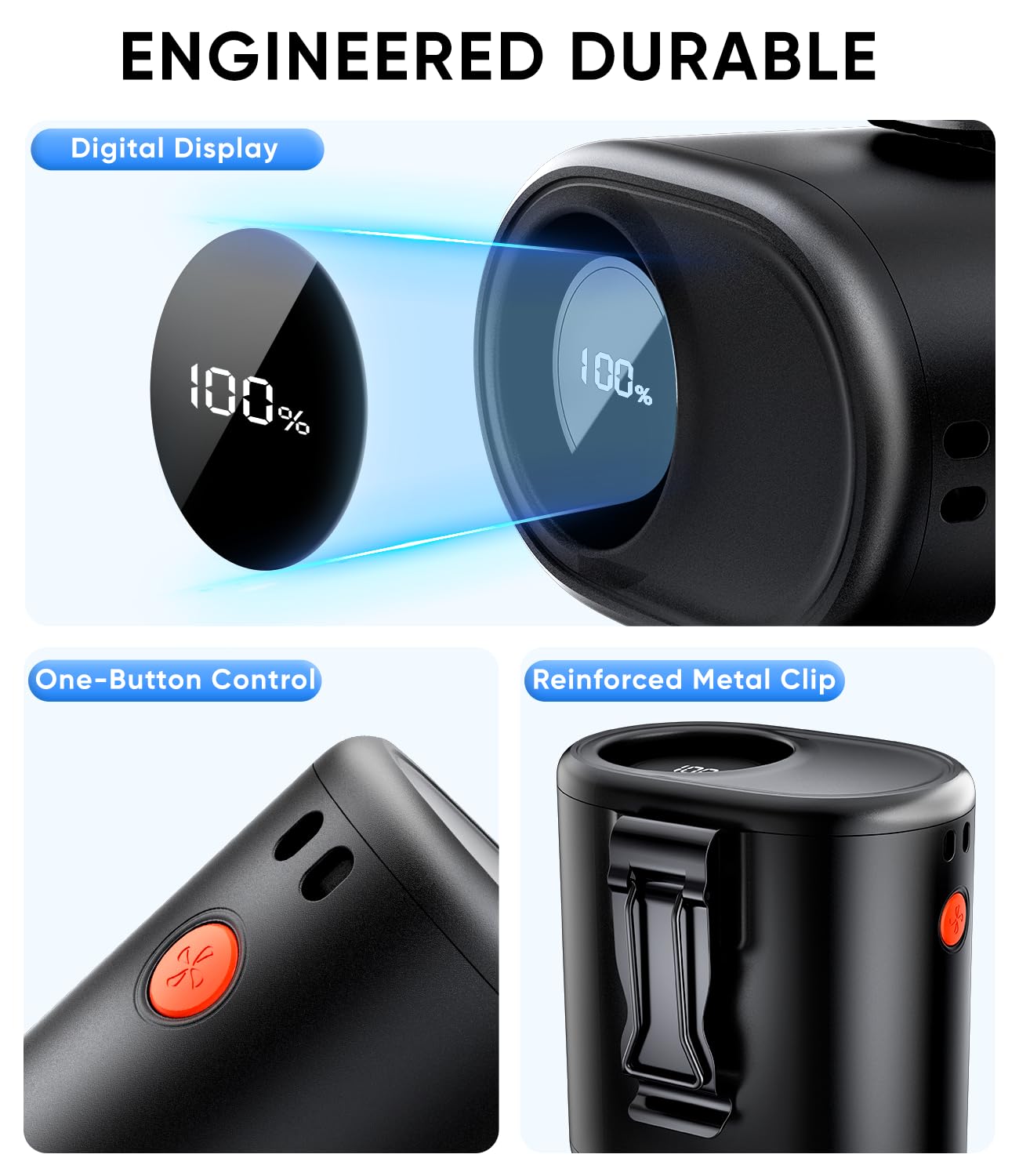 AI Portable Waist Fan, 6-Speed 15,000RPM Strong Turbo Airflow, 30H Cooling Battery Powered Personal Fan Rechargeable, Wearable Hands-Free