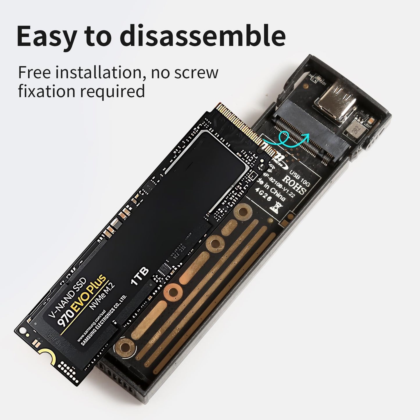Seiyeje M2 SSD Enclosure, USB 3.2 to SATA Adapter, 10Gbps High-Speed Data Transfer, Tool-Free Installation, Compatible with 2230/2242/2260/2280 M.2