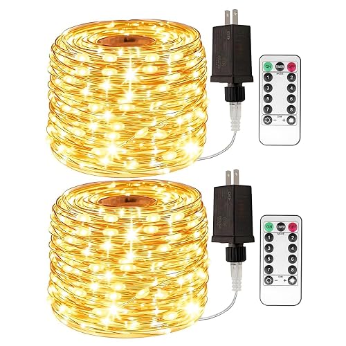 RESNICE 2 Pack Plug in Fairy Lights 100FT 300 LED Waterproof Silver Wire LED Twinkle String Lights with Remote for Living Room Bedroom Patio Porch