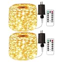 RESNICE 2 Pack Plug in Fairy Lights 100FT 300 LED Waterproof Silver Wire LED Twinkle String Lights with Remote for Living Room Bedroom Patio Porch