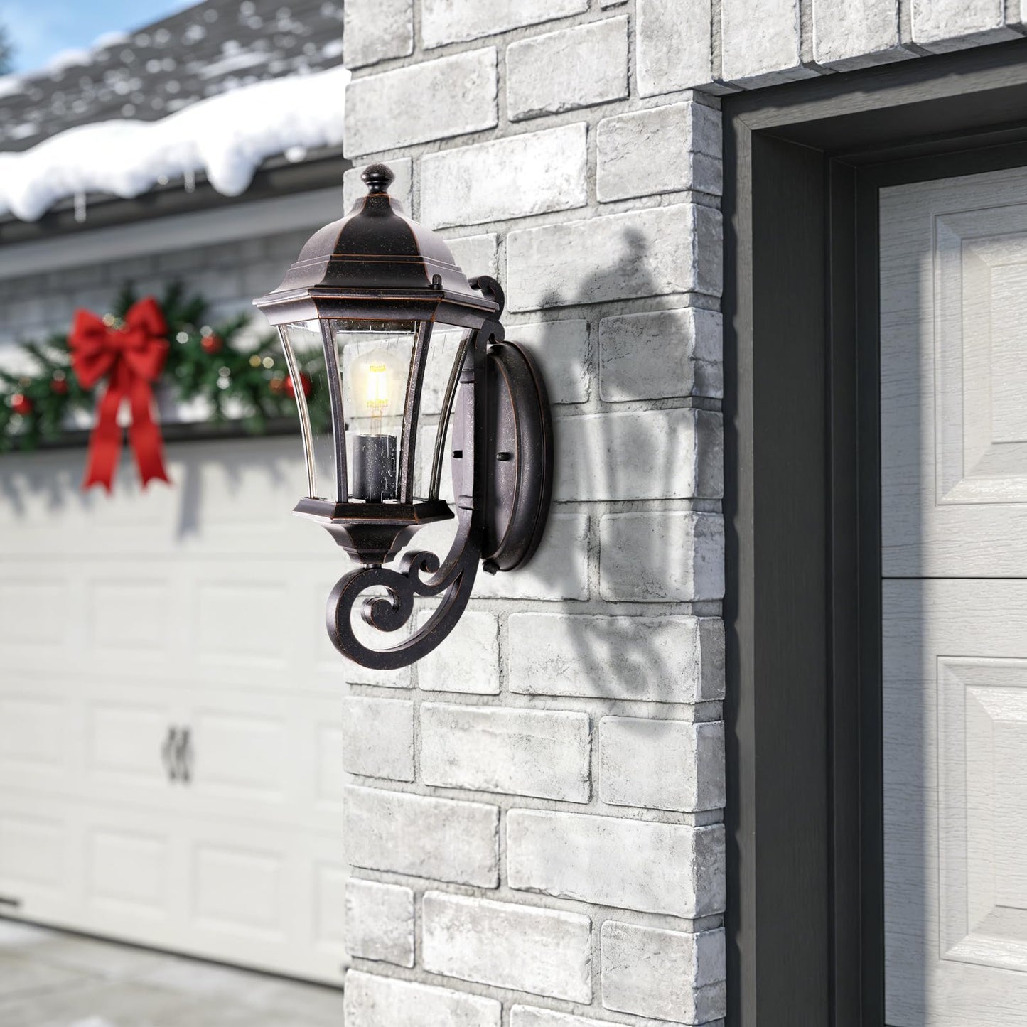 GOALPLUS 19.5in Large Outdoor Wall Light Fixture for Porch, Bronze Aluminum Exterior Door Lantern Light with Wall Mount Outside Wall Sconce with Clear