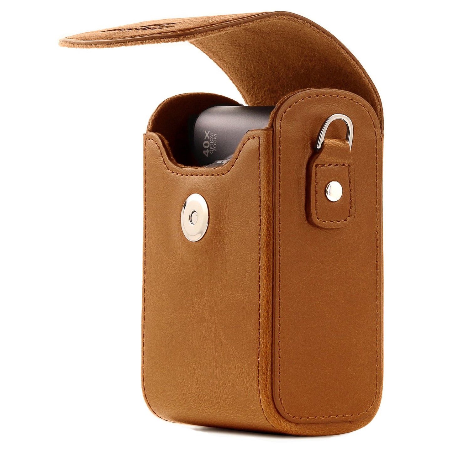 MegaGear MG768 Leather Camera Case with Strap compatible with Canon PowerShot G7 X Mark III, G7 X Mark II, G7 X - Light Brown