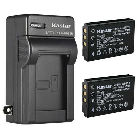 Kastar 2-Pack Battery and AC Wall Charger Replacement for Minolta NP-120 Battery, Minolta MN80NV, MN88NV, MN90NV, MN200NV, MN220NV 1080p Full HD