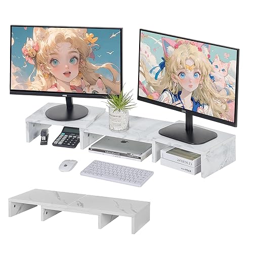 VECELO Desktop Monitor Stand, 3-Section Structure, Width 35.4 - 23.6 inches (90 - 60 cm), Adjustable, 27.6 inches (70 cm), Computer Stand, Desktop