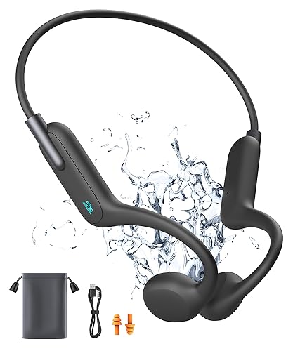 Rumatas Bone Conduction Headphones, Swimming Headphones Underwater Open Ear Built-in 32GB Memory IPX8 Waterproof for Swimming, Running, Cycling, Black
