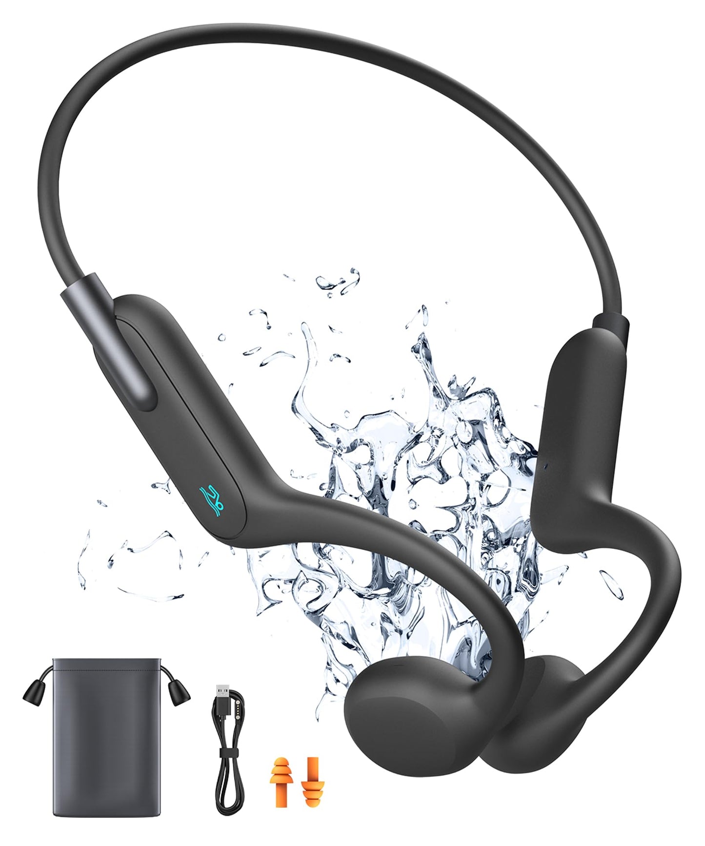 Rumatas Bone Conduction Headphones, Swimming Headphones Underwater Open Ear Built-in 32GB Memory IPX8 Waterproof for Swimming, Running, Cycling, Black