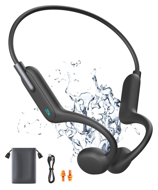 Rumatas Bone Conduction Headphones, Swimming Headphones Underwater Open Ear Built-in 32GB Memory IPX8 Waterproof for Swimming, Running, Cycling, Black